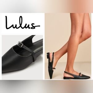 Lulus Portiaa Black Pointed-Toe Slingback Flats Sz 9
